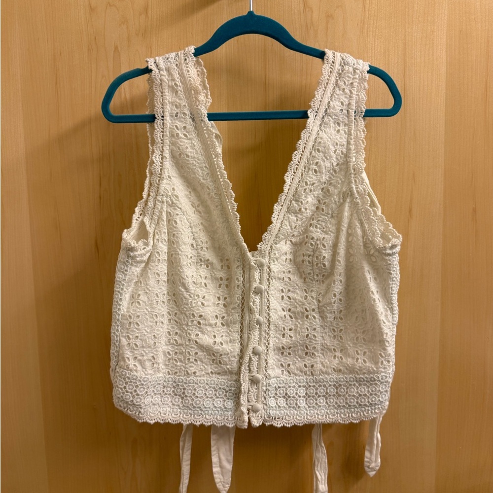 Abercrombie & Fitch Cream Crochet Eyelet Tie-Back Camisole